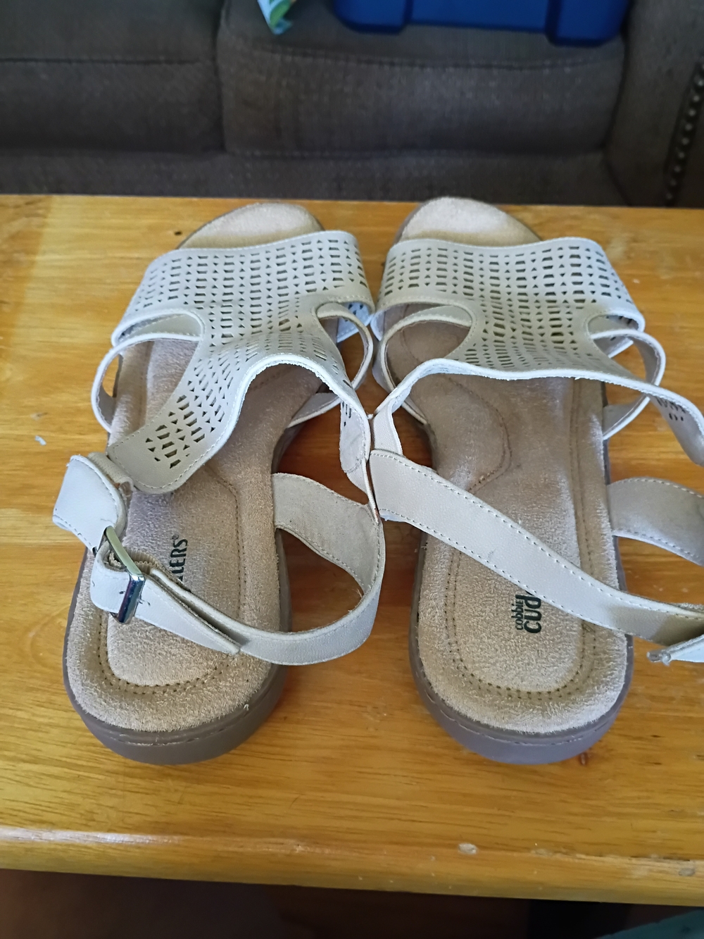 Women's Cream Perforated Strappy Sandals with Adjustable Ankle Strap